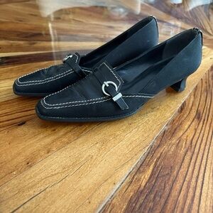 Vintage Stuart Weitzman Black Kitten Heel Loafers with Silver Accent